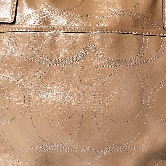 Coach Signature Stitch Patent Leather Tan with Lavender Large Tote Bag - Picture 6 of 16